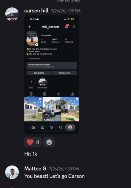 Carsen — 1,000 followers in 3 posts